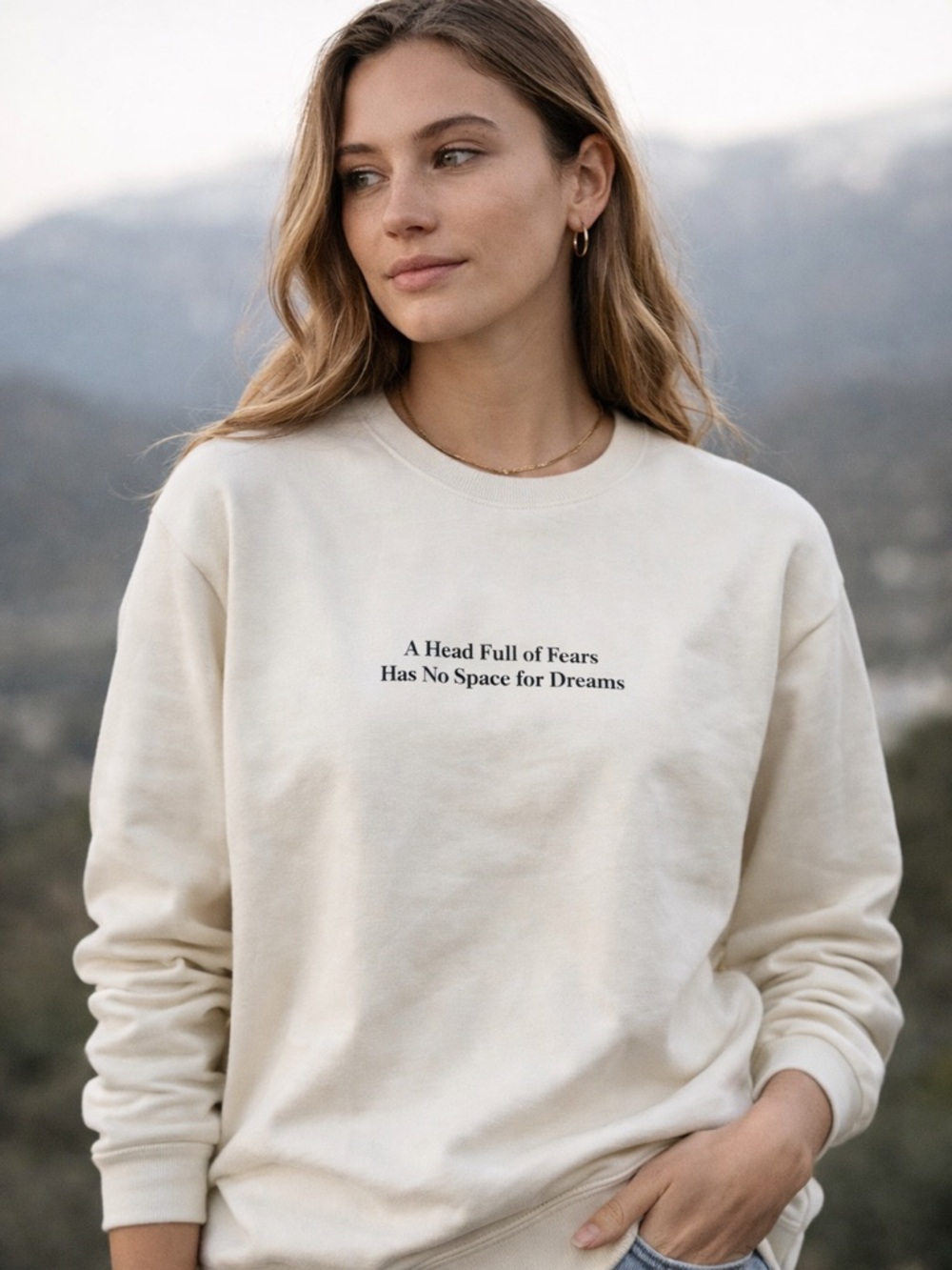 Seek Discomfort XL Cream Quote Sweatshirt Minimalist Graphic Crewneck